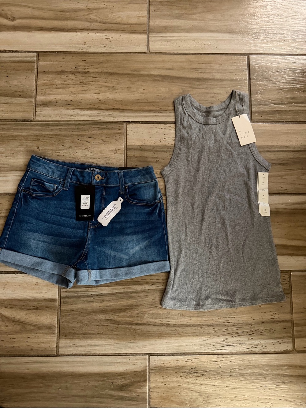 Gray Sleeveless Ribbed Tank and Jean Shorts